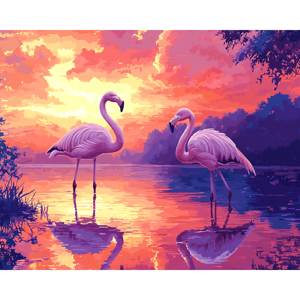 Sunset Flamingos