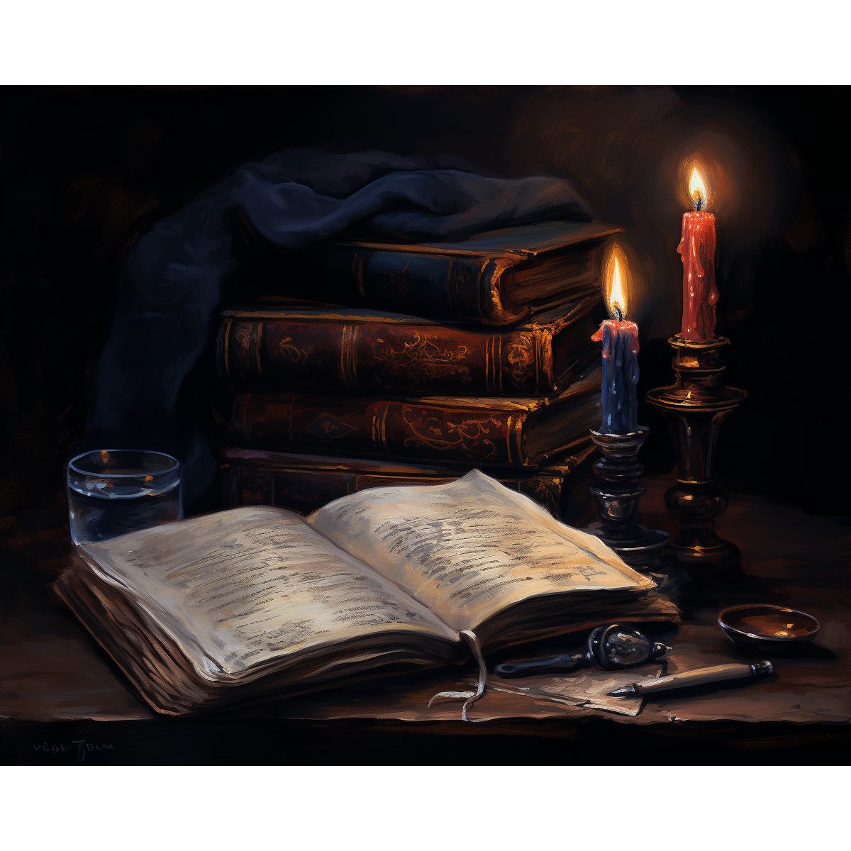 Libro iluminado con velas